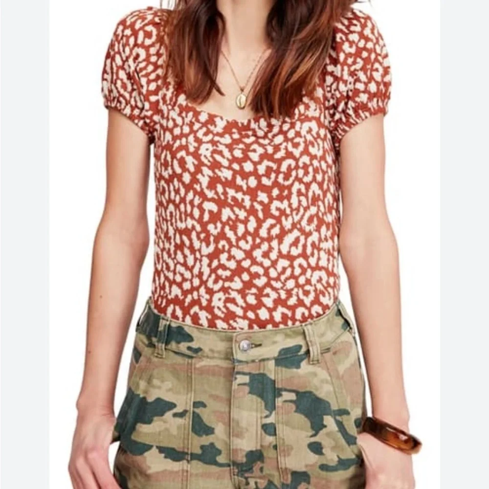 Free People Animal Print Top